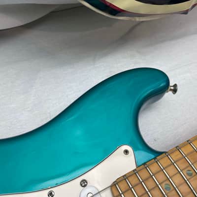 Fender PARTS Stratocaster - 1999 American Deluxe neck on 1983 Dan Smith-era Standard Strat body with Case - Transparent Teal image 4