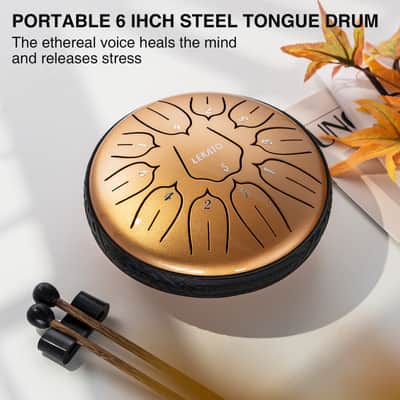 LEKATO 6 Inch 11 Notes Steel Drum D Major Beginner Hanpan Drum Percussion for Meditation Yoga Musical Education Christmas Gifts Champagne Gold imagen 3
