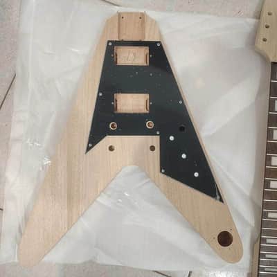 Unfinished Flying V Style Guitar Mahogany Wood Body, Rosewood Fingerboard Neck DIY Project Kit image 6