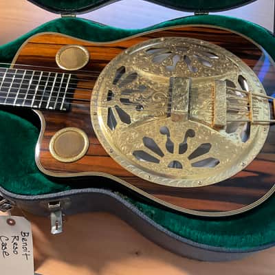 Benoit Custom 8 String Resonator Guitar, Engraved, Gold-plated, Macassar Ebony image 1