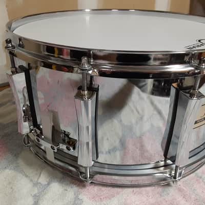 Pearl 14x6.5" World Series mirror chrome steel snare drum image 4