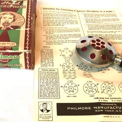 Vintage 1940's Philmore 1500 Hand-Held "Lollipop" Dynamic Microphone with Original Box-Works! image 10