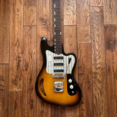 Vintage 1960s Teisco TG-64 Electric Guitar Monkey Grip Tobacco Burst Offset Tremolo MIJ Japan w/ OHSC image 2