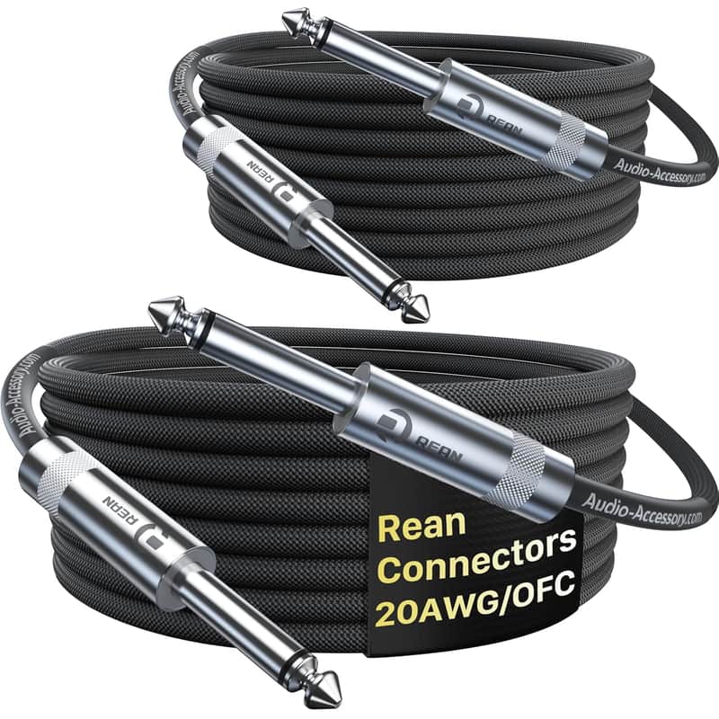Guitar Cable 10 ft 2 Pack, Kevlar-Reinforced Nylon Braided 1/4 Instrument Cable, 20 AWG, OFC, Unbalanced TS Quarter Inch Electric Guitar Cord, Bass Guitar AMP Cord with Rean Connectors image 1