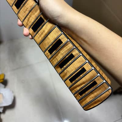 Big head 22fret Roasted Flame Maple Electric guitar neck part block inlay image 4