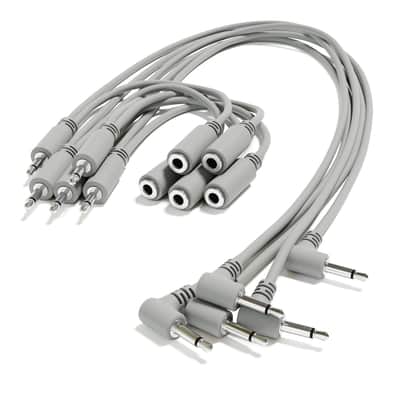 ExcelValley [Grey | 120 cm - 47.24"] 5-Pack - Right Angle Hopscotch Mono Splitter Y Patch Cables TS 3.5mm 1/8" Eurorack Synth image 1