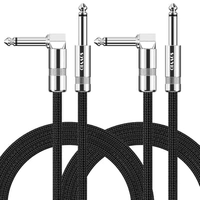 10FT 2 Pack Instrument Cable - Electric Guitar & Bass Guitar Cable with Right Angle 1/4 Inch Connector, Black image 1