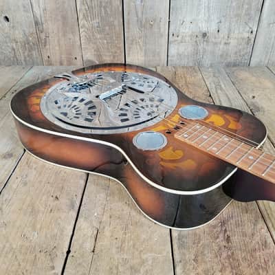 Dobro Model 66B Squareneck Resonator 1985 Sandblasted Birch With Case - Sunburst sandblasted French Scroll design image 10