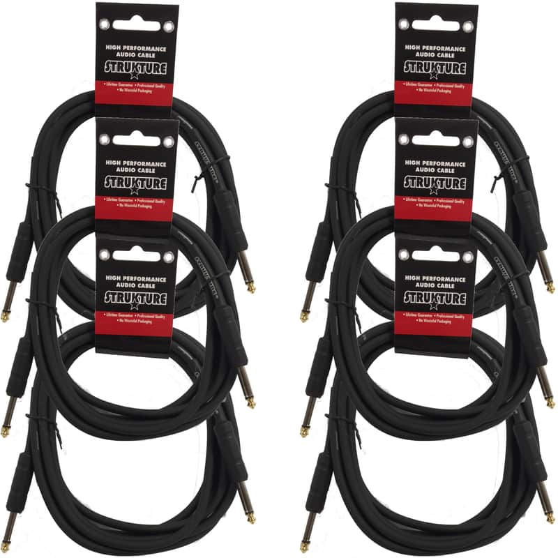 6 PACK Black Strukture 10ft Instrument Cable 6MM Rubber SC10R Lifetime Warranty! image 1
