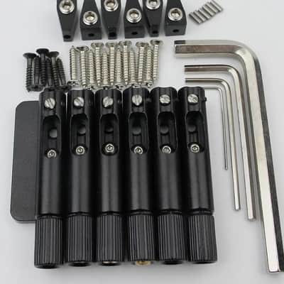 Black 6 String Headless Fanned Fret Guitar Brass Fixed Bridge Set image 6