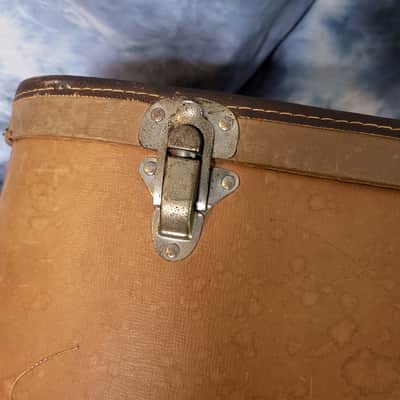 Vintage RARE 1955 Tan Green Geib Soft Shell Acoustic Guitar Case Leather Handle Gibson Epiphone Archtop Flattop image 5