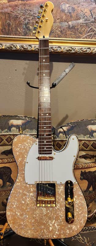 Handcrafted Tele Champagne Motto Premium Parts with Hardshell Case image 1