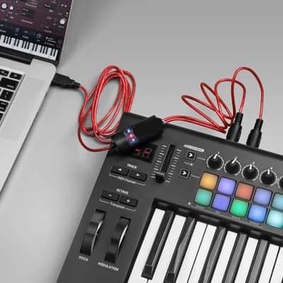 MIDI to USB Interface Compatible with USB Type-A MIDI Cable with Input&Output Work with MIDI Keyboard/Synthesizer/MIDI Deivce Compatible with iOS&Android, Windows/Mac OS Red - 6.5Ft image 3
