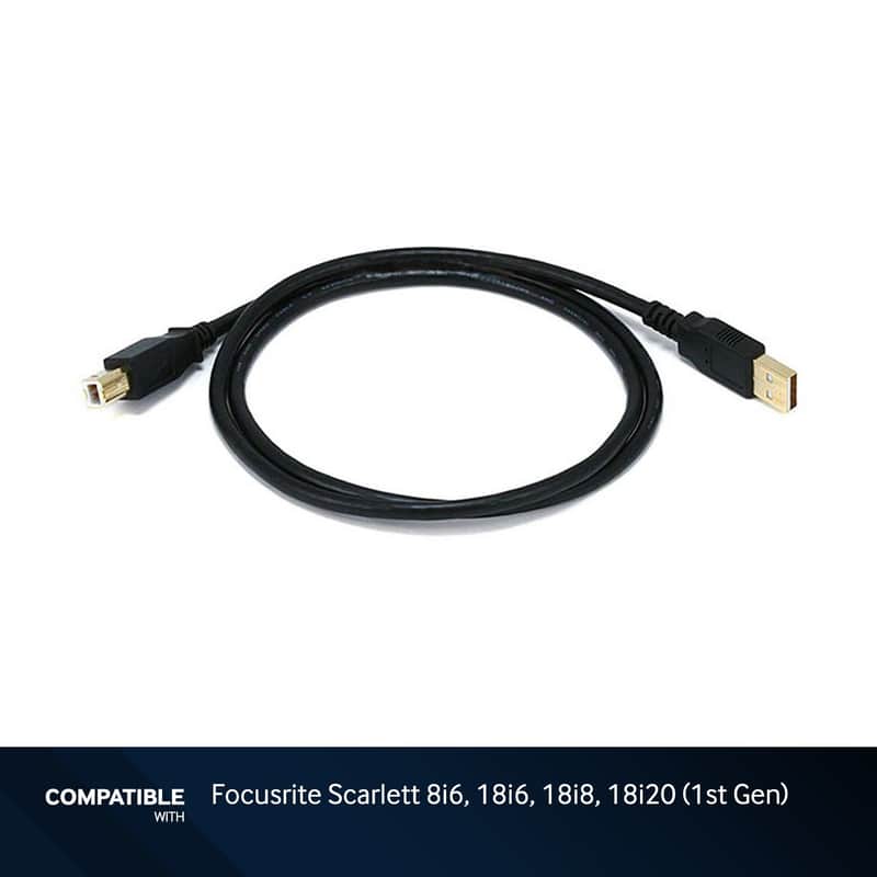 3-foot Black USB 2.0 Cable for Focusrite 1st Gen Scarlett 8i6, 18i6, 18i8, 18i20 image 1