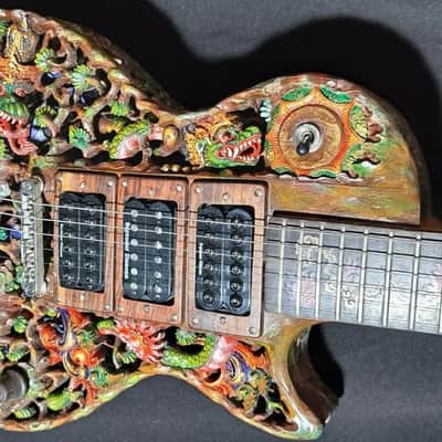 Electric Guitar Handmade by Blueberry, Dragon Motif,  Electric,6 String wood, Floral Guitar,Custom Handcrafted Wooden Guitar, Pretty Guitar, Unusual Guitar image 4