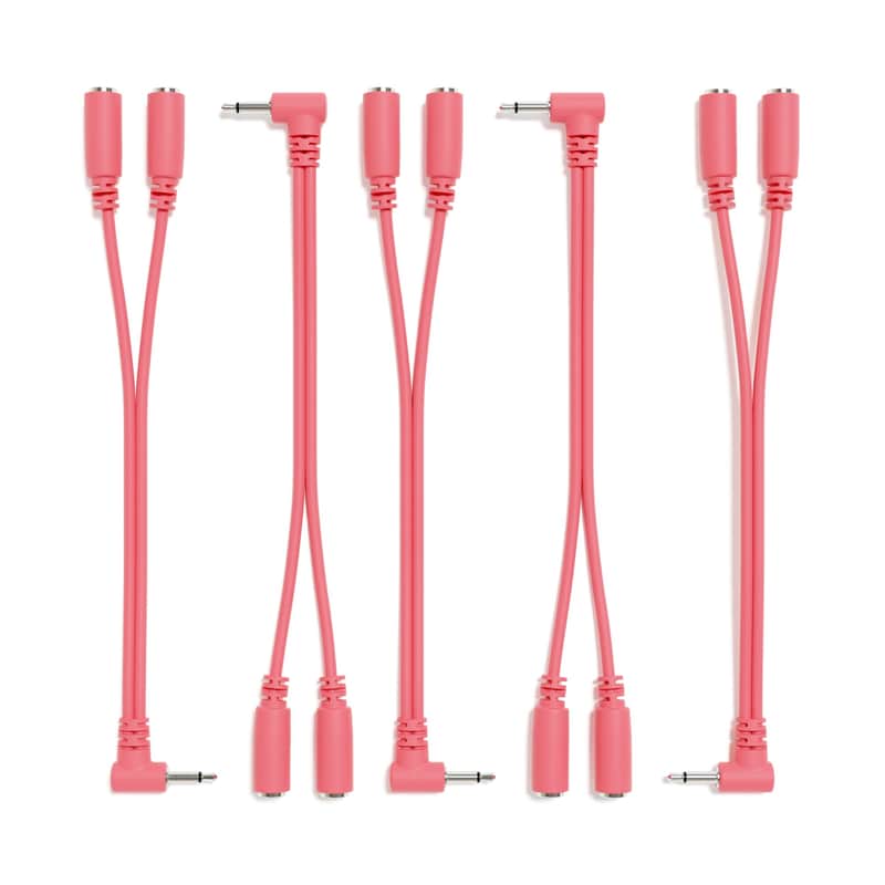 ExcelValley [Peach] 5-Pack - Right Angle Mono Splitter Y Patch Cables - TS 3.5mm 1/8" Eurorack Synth Synthesizer image 1