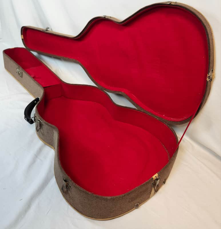 Vintage Lightweight Classical Guitar Case, Circa 1960s, Burlap Exterior, Red Interior image 1