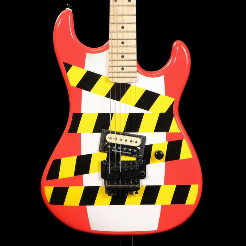 Used Kramer Baretta "Danger Zone" Electric Guitar - Warning Tape on White Red image 1