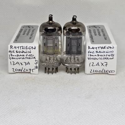 Raytheon Made For Baldwin 1959 12AX7A Long Black Plate Well Matched (4.7%) Pair NOS ECC83 12AX7