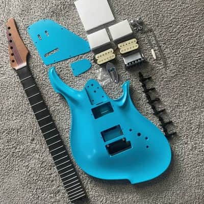 Blue Aluminum Guitar Body with Roasted Maple Wood Neck, Rosewood Fingerboard image 2
