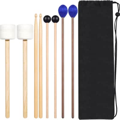 Drum Mallets Kit – 4 Pairs (Felt Timpani, Rubber, Marimba, 5A Drumsticks), Percussion Instrument Beginner Accessories for Steel Drum, Bass Drum, Glockenspiel, Xylophone Mallet image 1