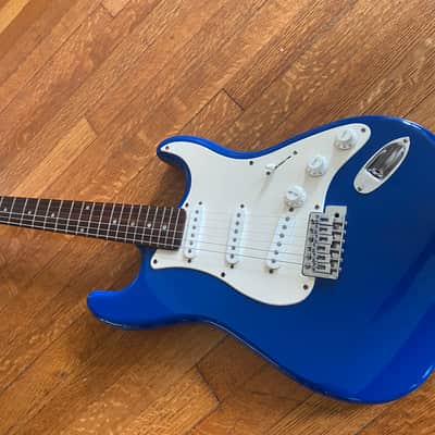 Bright blue Hondo Stratocaster electric guitar image 2