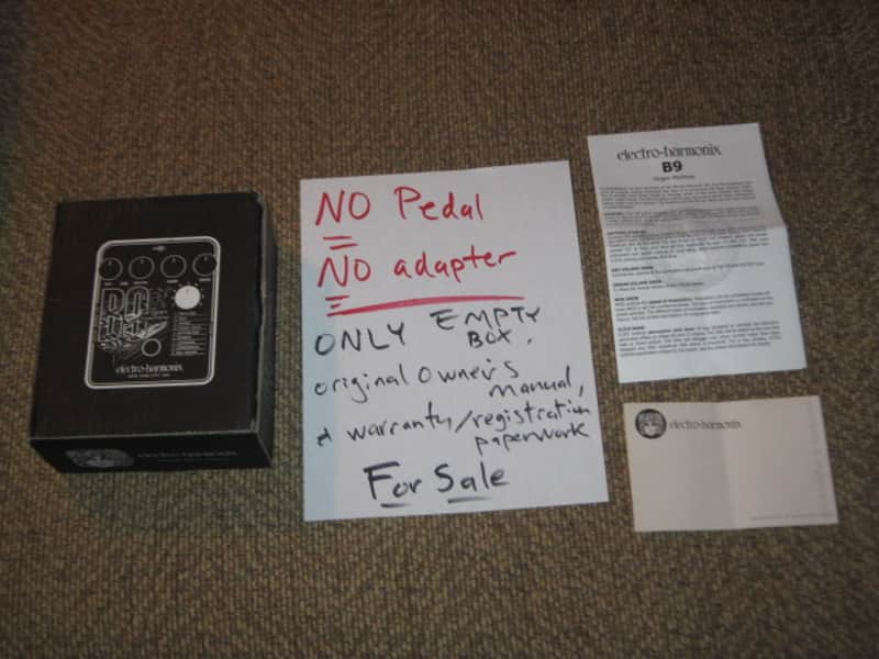 lightly handled - generally clean (some very lite cloudy surface scuffs / surface gray markings) Electro Harmonix EMPTY CARDBOARD BOX & original Owner's Instructions & warranty / registration paperwork ONLY for B9 Organ Machine pedal (NO: Pedal/Adapter) image 1