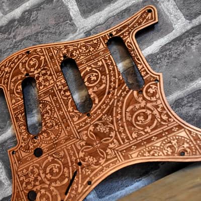 Wood Pickguard for Stratocaster HSS and SSS Laser engraved Real Cherrywood with Unique Artwork image 2