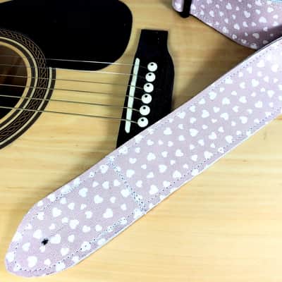 Pink Heart Leather Premium Leather Guitar Strap-Hearts Pink Leather Guitar Strap-100% Leather Guitar Strap- Acoustic, Electric Bass Guitars image 1