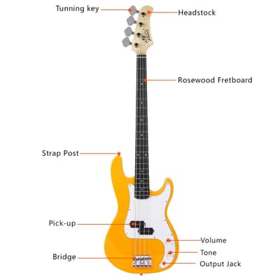 Glarry Yellow GP Electric Bass Guitar w/20W Amplifier image 4