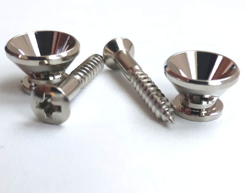 2 small Stratocaster Style Nickel Strap Buttons + screws image 1