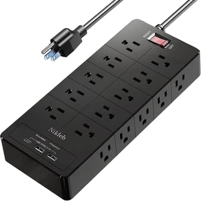 23 in 1, 20 Outlets Surge Protector Wall Mount with 2 USB Ports + 1 USB C Port 3.1A Total, Multi Plug Extension Cord 6ft Heavy Duty, Office Desk Accessories for Studio image 1