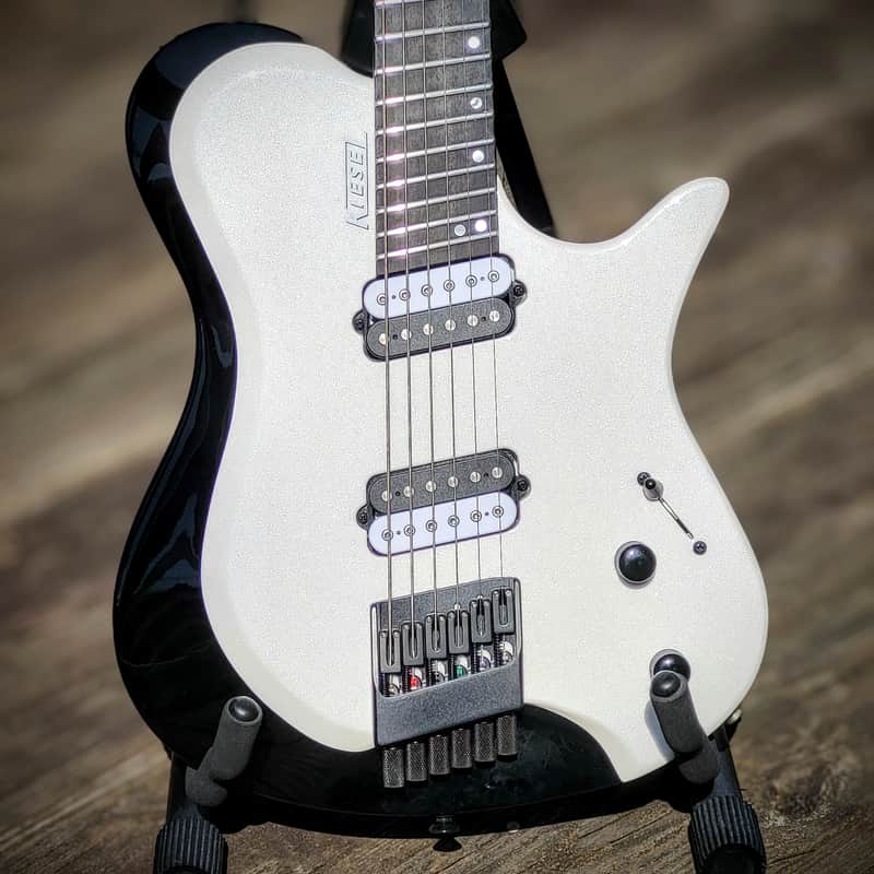 Kiesel Zeus Headless Multiscale 6 Diamond Pearl White & Black Chambered Body Richlite Fingerboard image 1