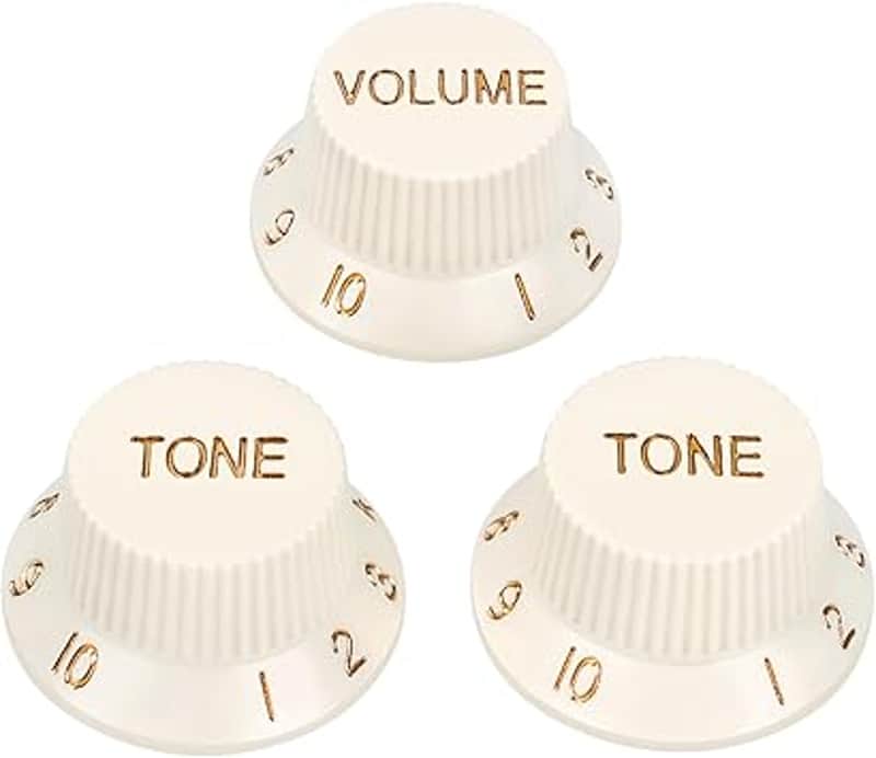 18-Spline Electric Guitar Control Knobs 2 Tone and 1 Volume Knobs Metric 6mm (15/64") Speed Knobs Top Hat for Squier Strat ST Electric Guitars Pack of 3 JT/XN-04 Vintage White image 1