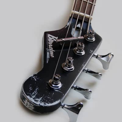 Black/Silver Heavy Relic Precision Style PS Electric Bass Guitar By Burretone Guitars image 4