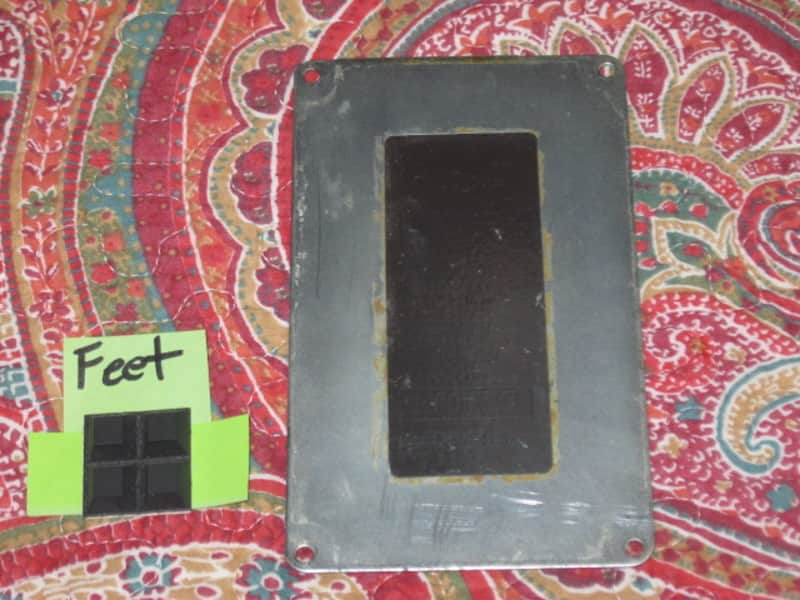 used vintage DOD Bottom Plate for Performer Series pedals (NOTE: screw holes are on are on 4  corners areas) +feet, NO: pedal/other parts - early 1980s Metal Plate has Metallic Silver Finish on both sides, NO rubber padding, NO black print on silver label image 1