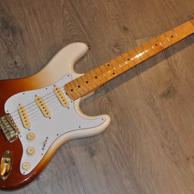 1980's Lotus L640 Stratocaster - Wild Tri-Color Shaded Finish with Gold Hardware + Brass Nut image 7