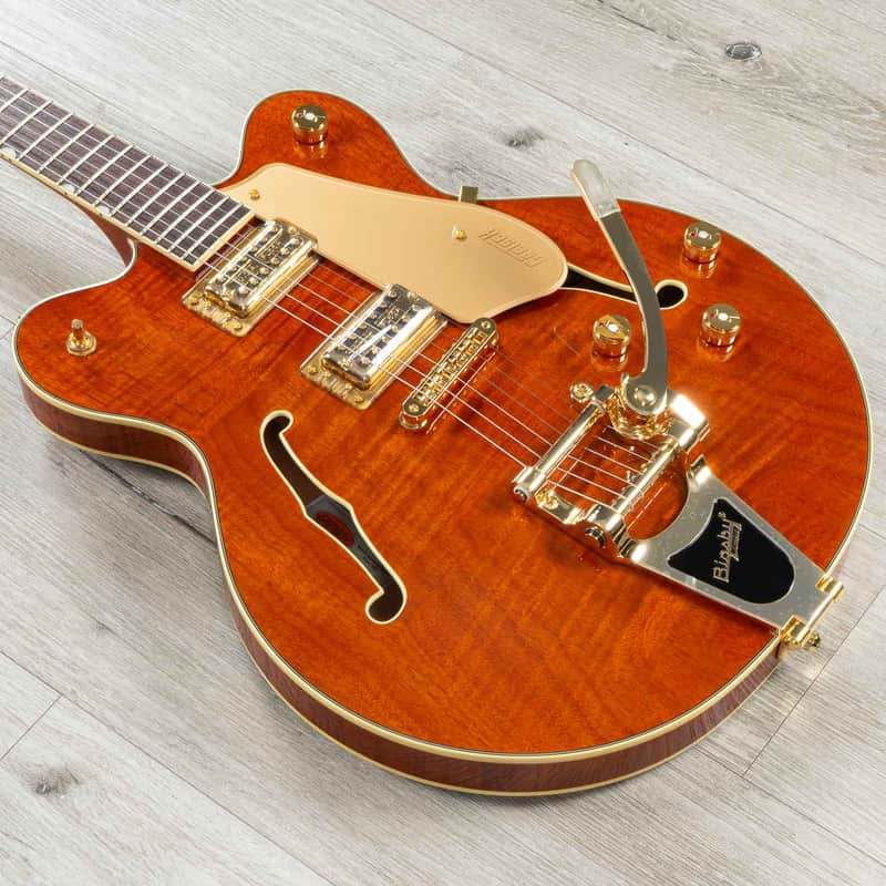 Mint Gretsch Electromatic Limited Flame Okoume Broadkaster Double-Cut Semi-Hollow Guitar, Roundup Or image 1