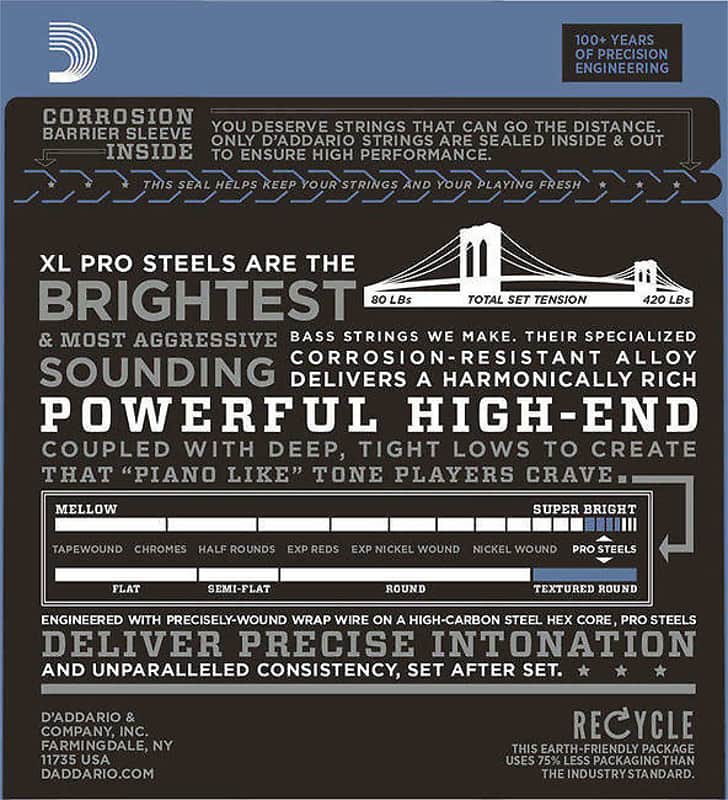 D'Addario EPS165 ProSteels Long Scale Bass Guitar Strings, Custom Light Gauge image 3