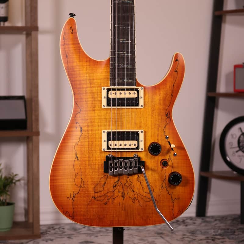 Schecter C-1 Exotic Spalted Maple - Ebony Fingerboard, Satin Natural Vintage Burst image 1