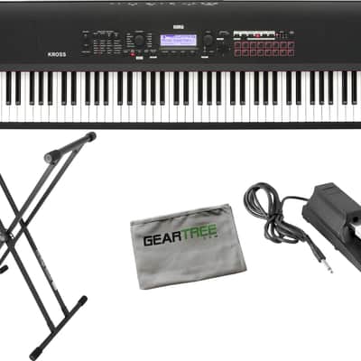 Korg KROSS288MB 88 Key Natural Weighted Hammer Action Synthesizer/Workstation Keyboard Matte Black w/ Pedal, Stand, Cloth