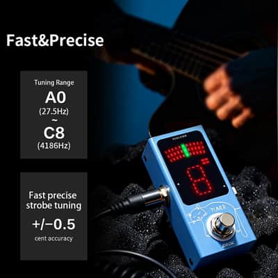 EROK Mini Tuner Pedal - Compact Size with Pitch LED Indicator for Electric Guitar & Bass, True Bypass (Blue) image 2