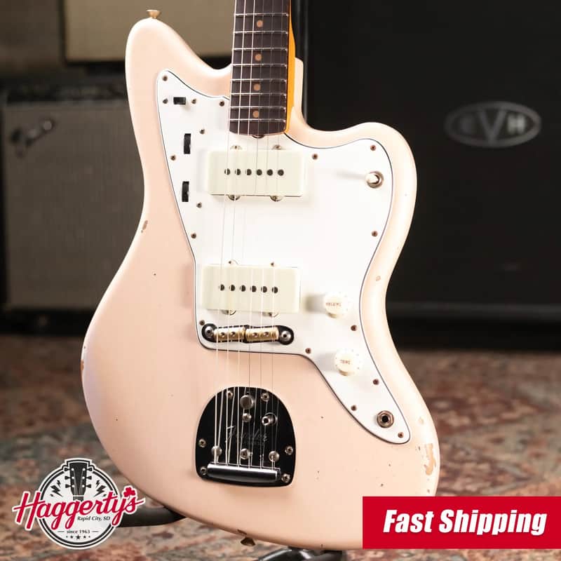 Fender Custom Shop 1963 Jazzmaster Relic Electric Guitar - Aged Shell Pink with Hardshell Case image 1