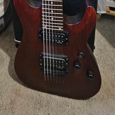 Schecter Omen-7 Active Diamond series 7 String Guitar - Present - Black Cherry with gig bag image 4
