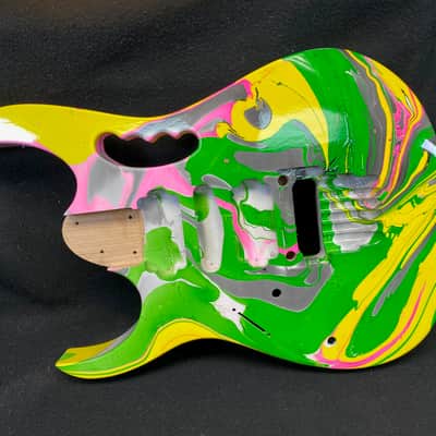 Neon multicolor swirled alder 6 string Jem style guitar body, LEFTY, HSH, AANJ, rear route- RB213 image 1