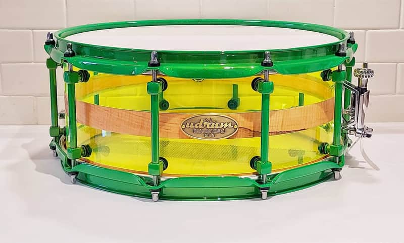 Udrum  Ambrosia Maple/Acrylic Hybrid Snare 2021 Maple/Fluorescent Green image 1