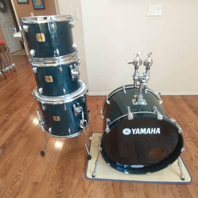 Yamaha Oak custom drums made in Japan uzikuri emerald lacquer pro heads excellent image 14