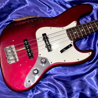 1984 Fender Fullerton Reissue 1962 Jazz Bass Factory Candy Apple Red over Three Tone Burst image 1