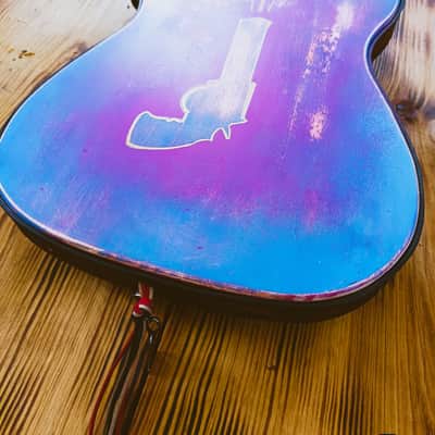 MADE TO ORDER - The Navajo Guslinger - Tribal Style Esquire Thinline Tele - Wine Red/Azul/Brown image 7