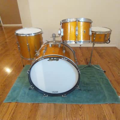 Ludwig Vintage 1966 Gold Sparkle Club Date Outfit W/ Matching Jazz Festival Snare - Amazing! image 1